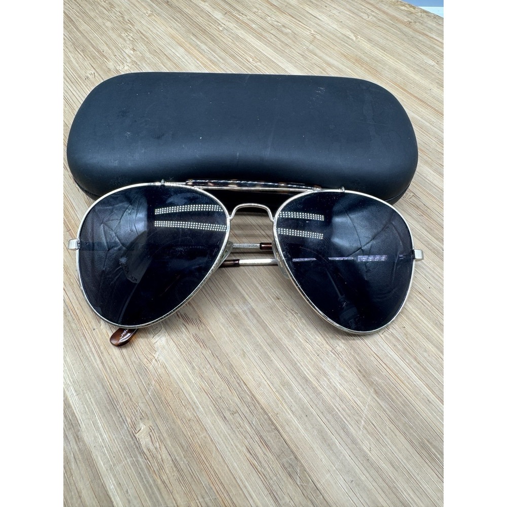 Vintage Aviator Sunglasses Gold Tone Black Lenses Metal Frame w/ Case